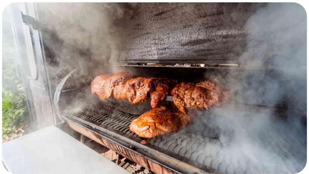 a grill with meat cooking on it with smoke coming out of it