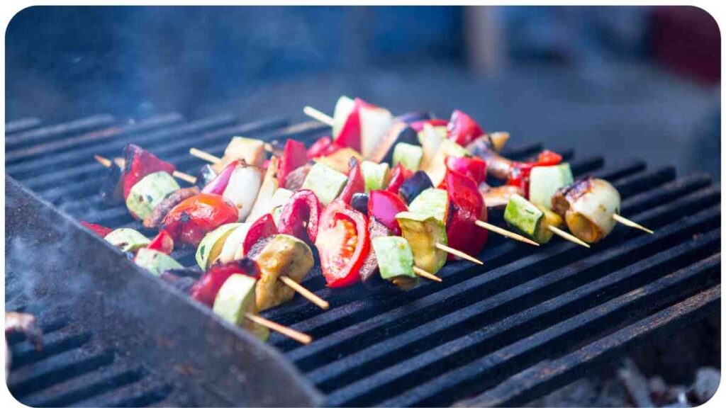 several skewers on a grill